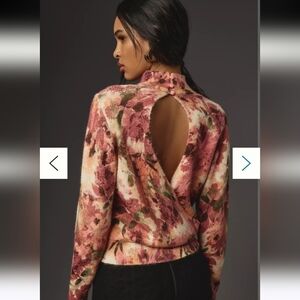 Anthropologie Katchen Floral Open Back Mock Neck Sweater Sz M NWT
